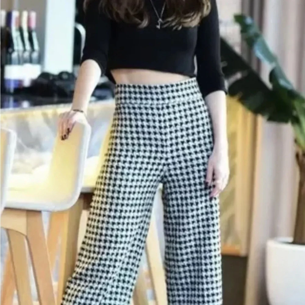 Zara Houndstooth Ankle/ Wide LegSweater Pants Size Small - Picture 9 of 15